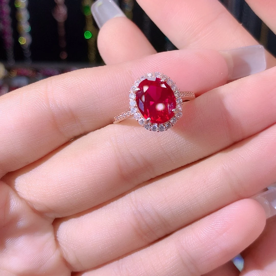 银S925镶嵌戒指红宝石玫瑰金810