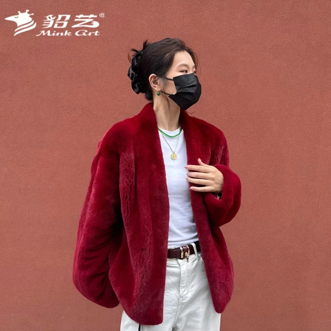 貂艺  |  唐宫夜宴 进口胭脂红色 天鹅绒短二整貂款皮草女