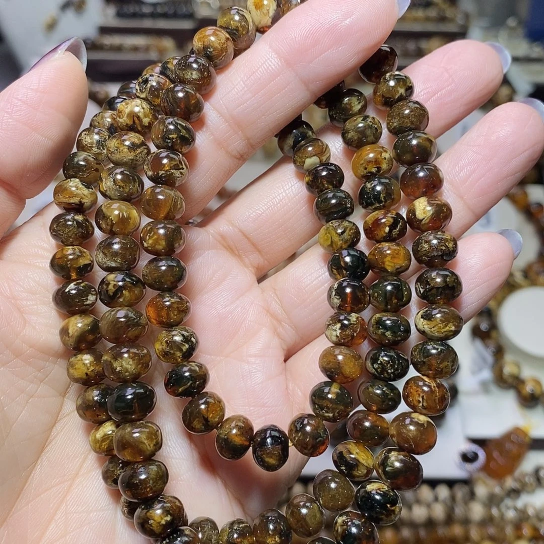 琥珀未镶嵌裸石花蜡8m