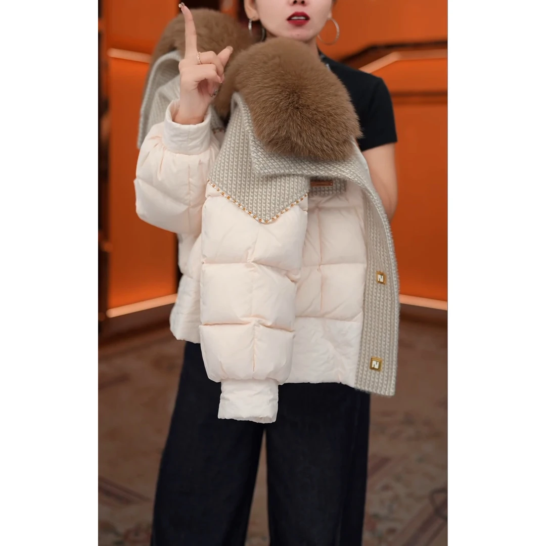 温柔轻熟风针织拼接棉服韩风冬季新款蓬松灵动优雅