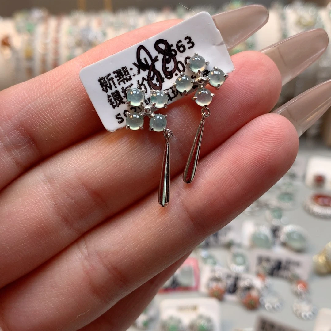 翡翠银S925镶嵌颈饰耳钉