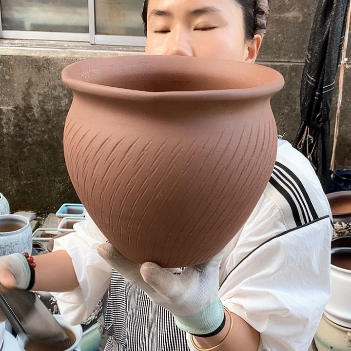 紫砂花盆瑕疵口20高18