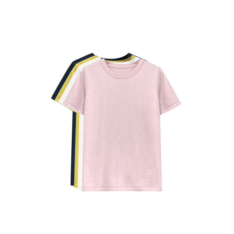 【橙庐】2308-17原创棉麻Logo刺绣针织T恤 女士舒适时尚春夏秋简约