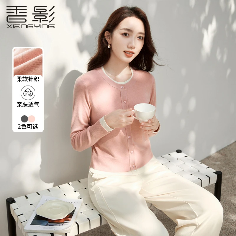 Z843087毛针织衫 香影假两件针织开衫女春秋新款休闲