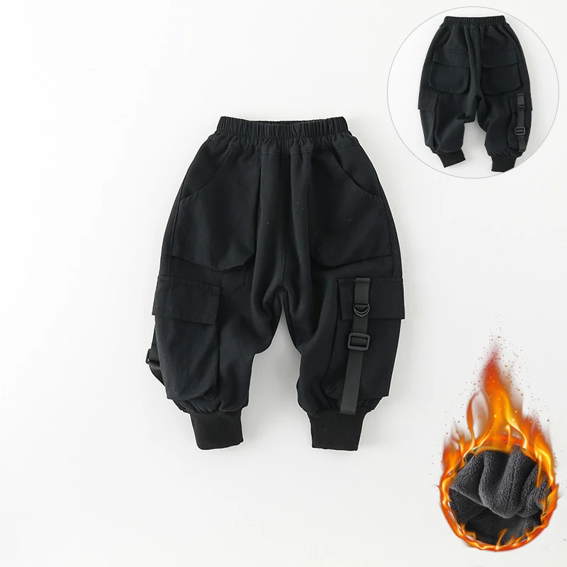 现货 博瑞妈【加绒】儿童工装裤秋冬新款男童多口袋束脚裤子AK336