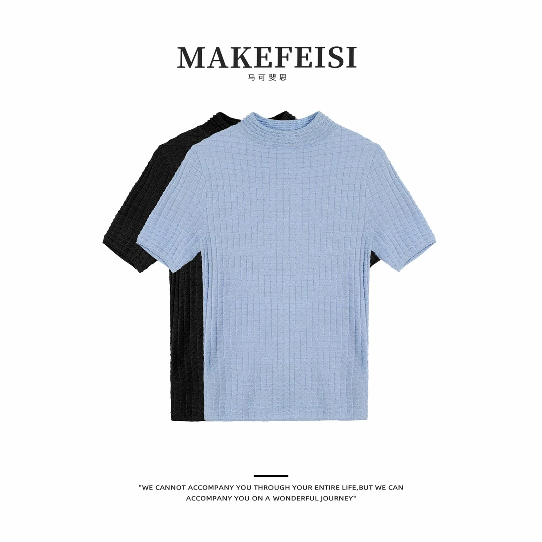 会呼吸的针织|华夫格肌理金银丝凉感半高领针织衫SY834