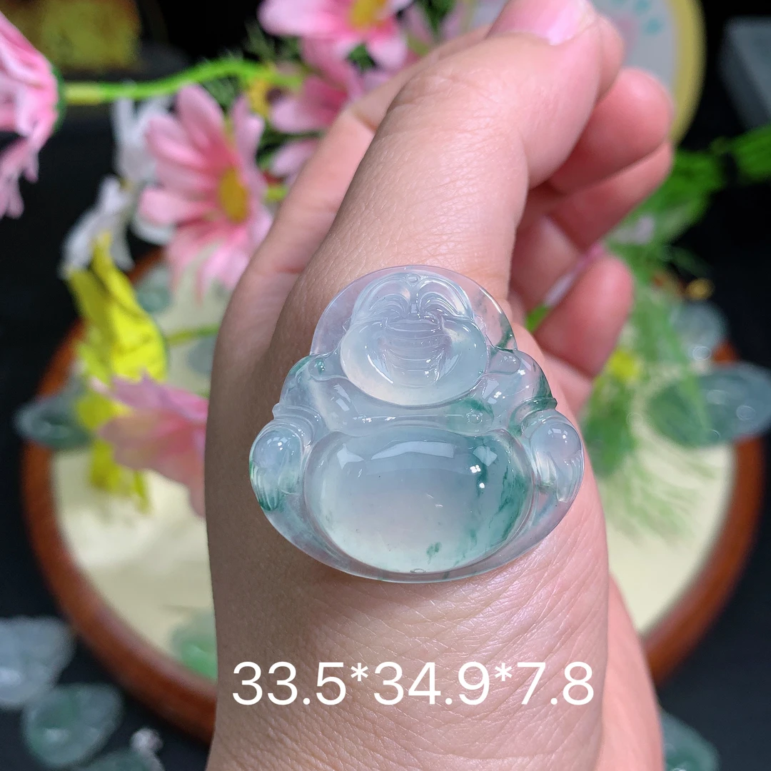缅甸翡翠A货冰种飘花佛公品吊坠挂件水润百搭精致玉冰气质精美妈