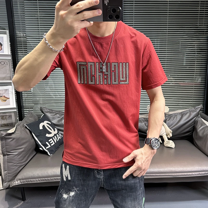 短袖t恤男棉麻2025夏季新款圆领创意烧花冰丝透气速干薄款上衣潮