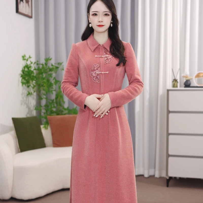 【DL130】新中式国风连衣裙2025新款秋冬气质款显瘦修身女长裙子