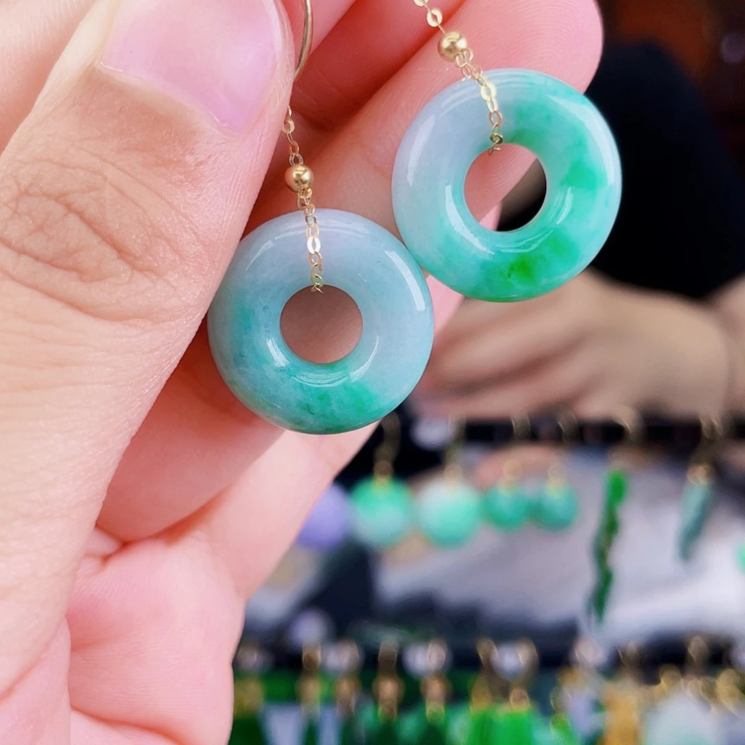 翡翠18K金镶嵌耳饰饰品