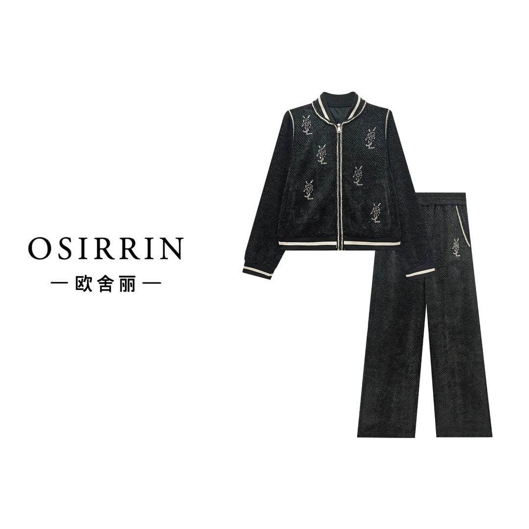 OSIRRIN休闲烫钻山茶花百搭时尚套装TZ1013