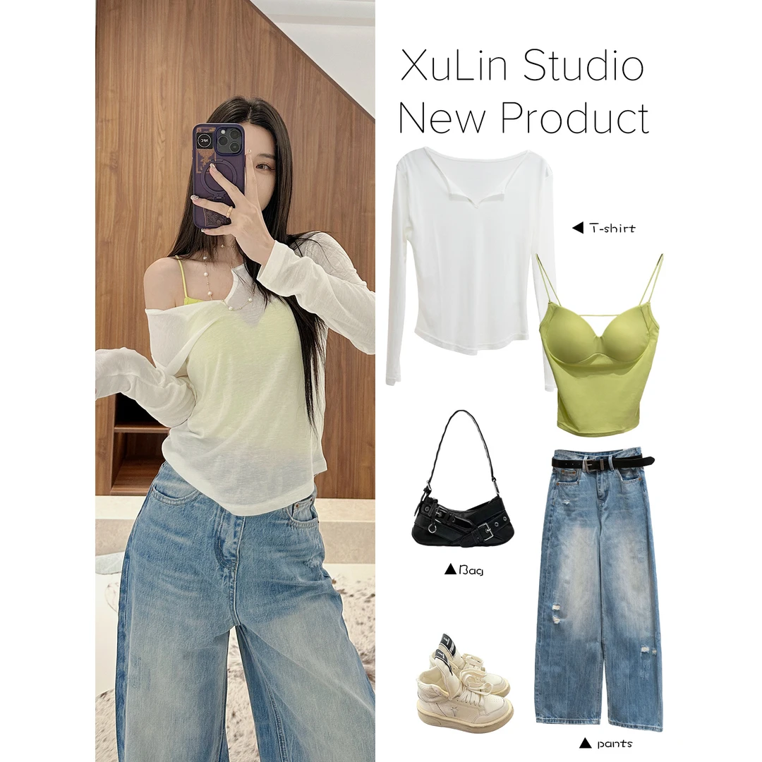 MINISTUDIO徐琳 慵懒风微透开叉翻领混纺多色针织上衣x250042