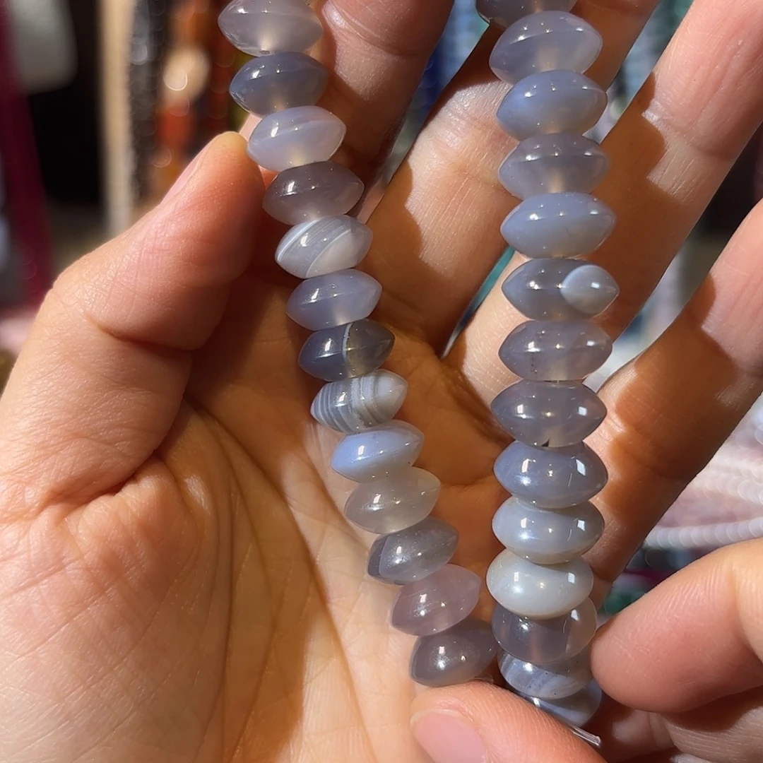 玛瑙/玉髓未镶嵌珠宝半成品灰玛瑙飞碟一条4-12