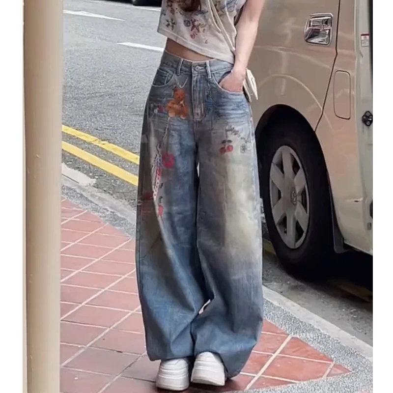 牛仔裤女2025春季新款裤子显瘦高腰爆款长裤时尚设计感宽松阔腿裤