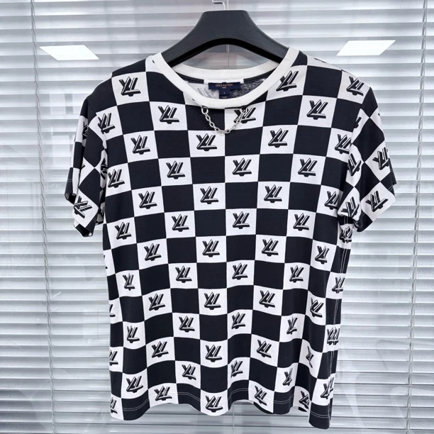 全新未使用 LouisVuitton/路易威登 /L码/白色棋盘格满印短袖