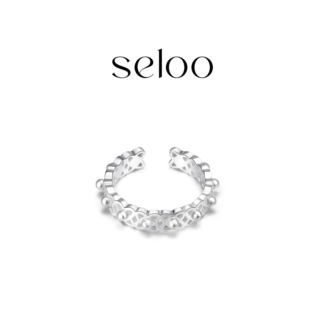 925银戒指 Seloo【S925几何花纹开口戒】SE510J357时尚百搭银戒指LL