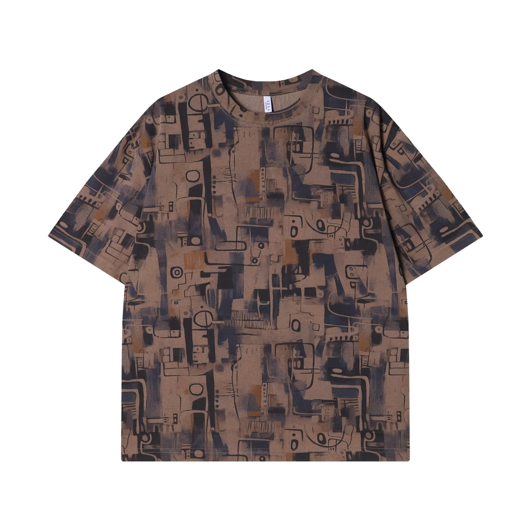 夏季新款时尚个性美式撞色线条圆领短袖T恤小众设计百搭复古上衣