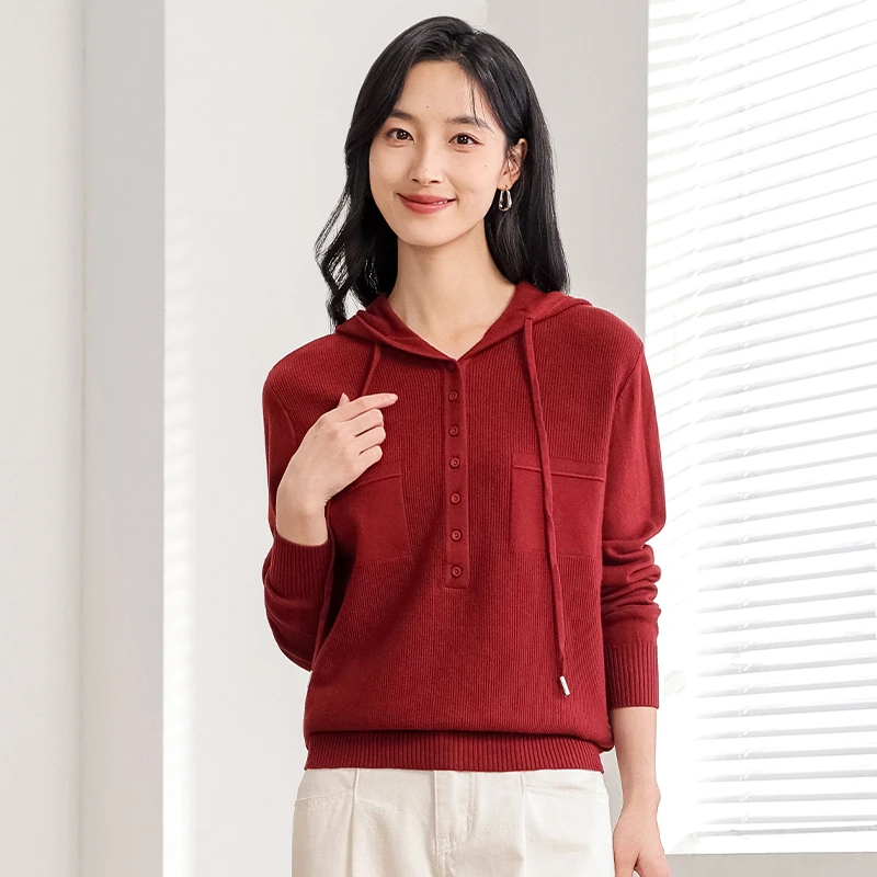 梦燕秋冬女洋气时尚舒适保暖休闲外穿打底衫连帽针织衫CC02B4502