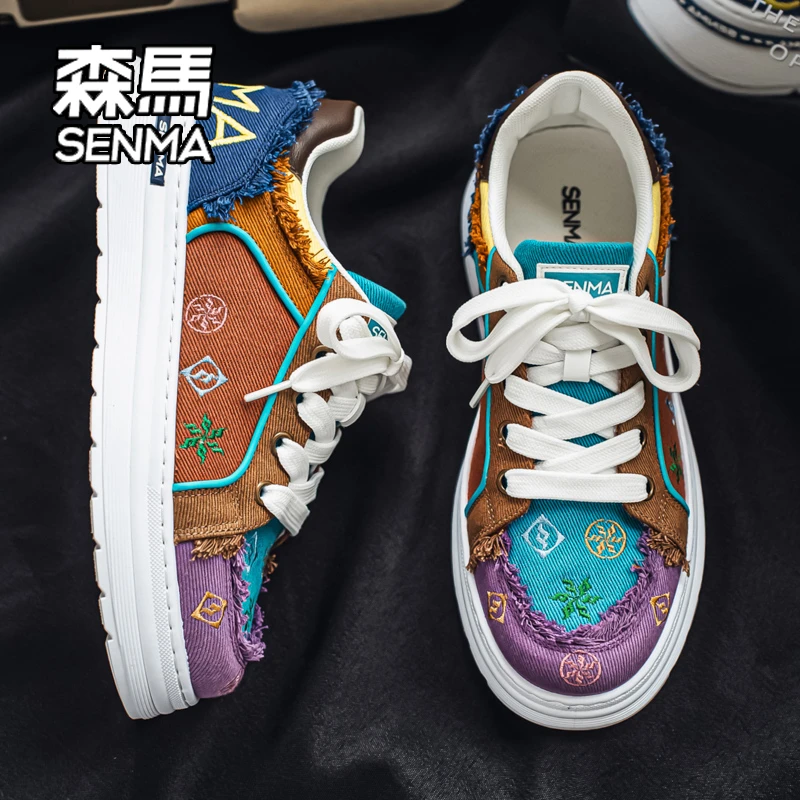 SENMA/森马板鞋男2025秋季新款帆布透气小白鞋子休闲厚底增高男鞋