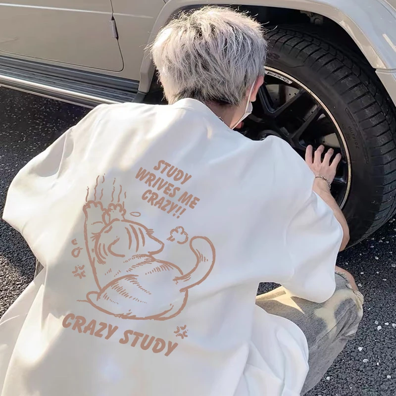 青少年卡通纯棉短袖T恤男生美式宽松加大码上衣潮流男生半袖情侣