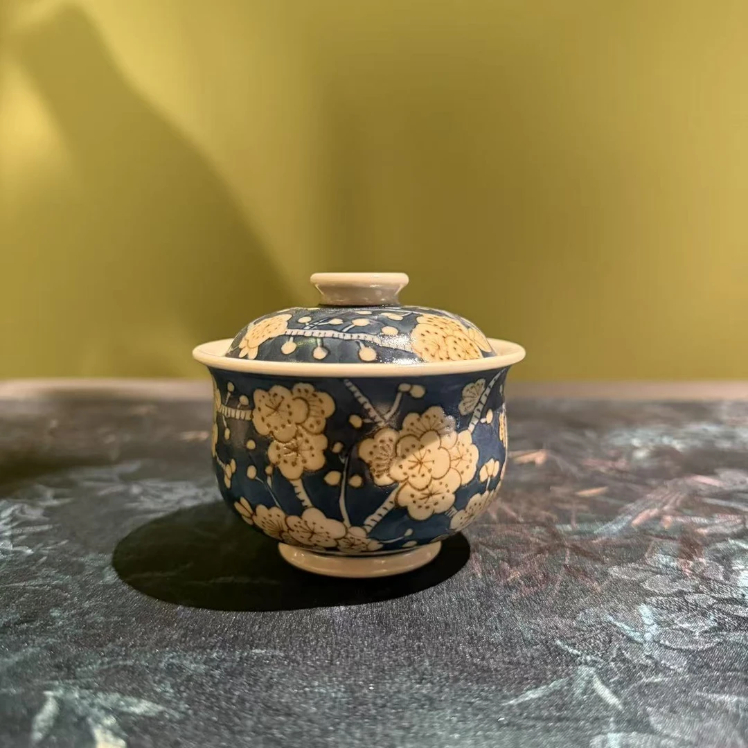 雨溪山房 釉里金冰梅盖碗-140毫升 yx00040