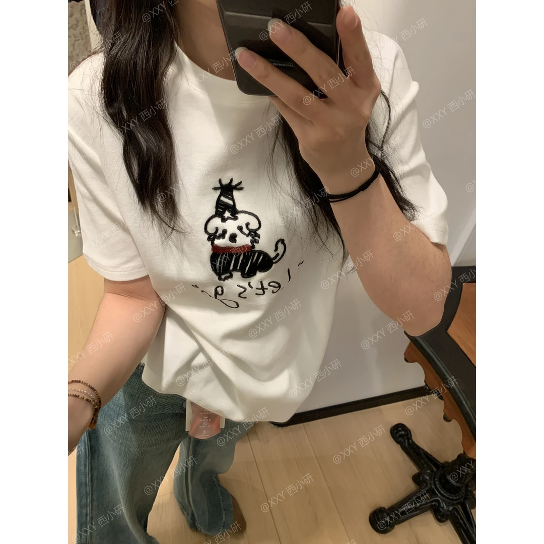 【刺绣围脖狗】实在挡不住的可爱 95.7棉 磨毛 亲肤显瘦T恤