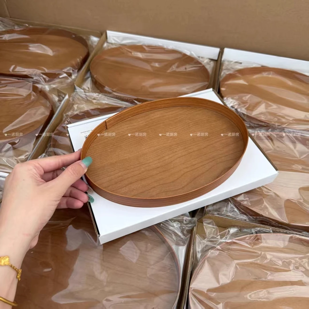一诺厨房樱桃木夏克收纳椭圆托盘日式托盘木质圆盘手工制作木托盘