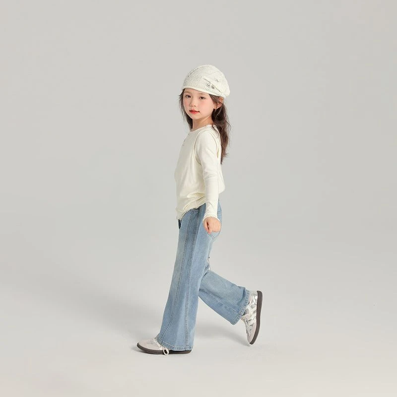 女童裤子2025春季新款儿童牛仔喇叭裤时尚韩系弹力牛仔裤