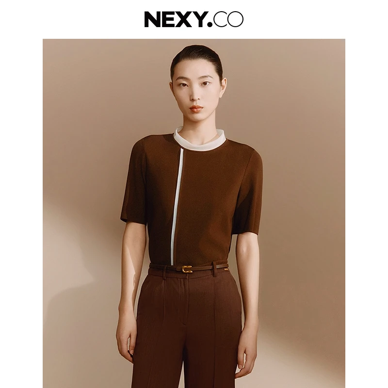 NEXY.CO/奈蔻针织毛衫|百搭通勤|夏季新款|撞色拼接|XZ02463C7