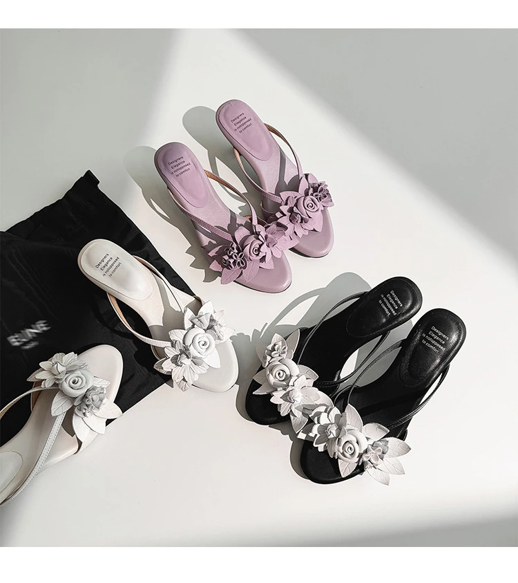 细跟露趾仙女风夏季真皮女凉拖鞋时尚外穿气质百搭