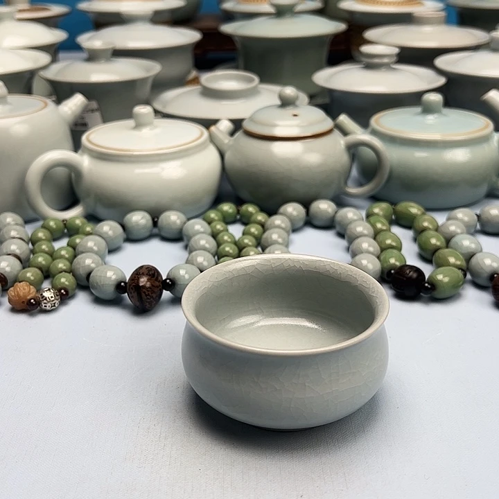 杯仿古月白釉卧佛杯原矿原釉原产地