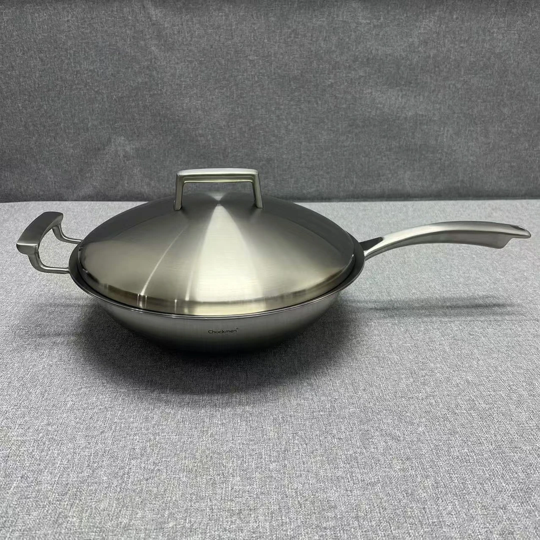 3-018 chockmen不锈钢夹铜单柄炒锅 32*10cm 带盖重约3.81KG