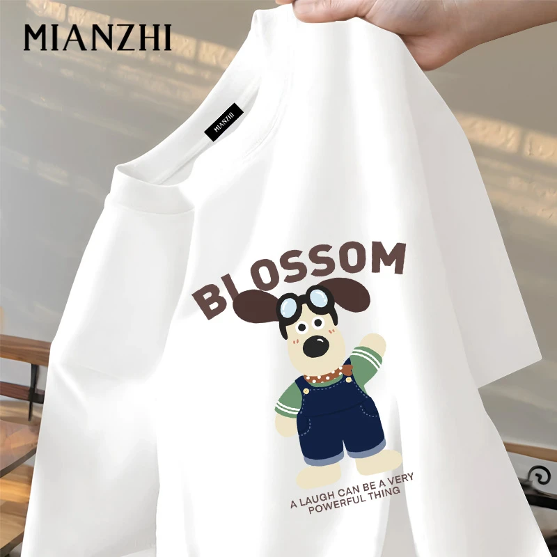 棉致品牌卡通飞行狗印花纯棉短袖t恤男2025新款日系潮流情侣上衣