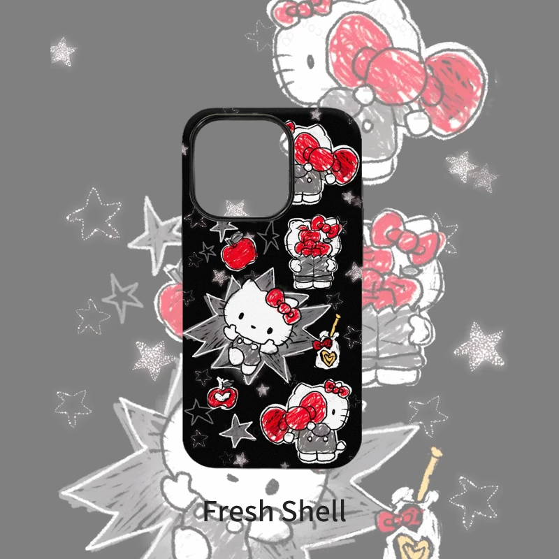 黑色涂鸦KT菲林二合一适用于苹果VIVO华为OPPO防摔卡通手机壳