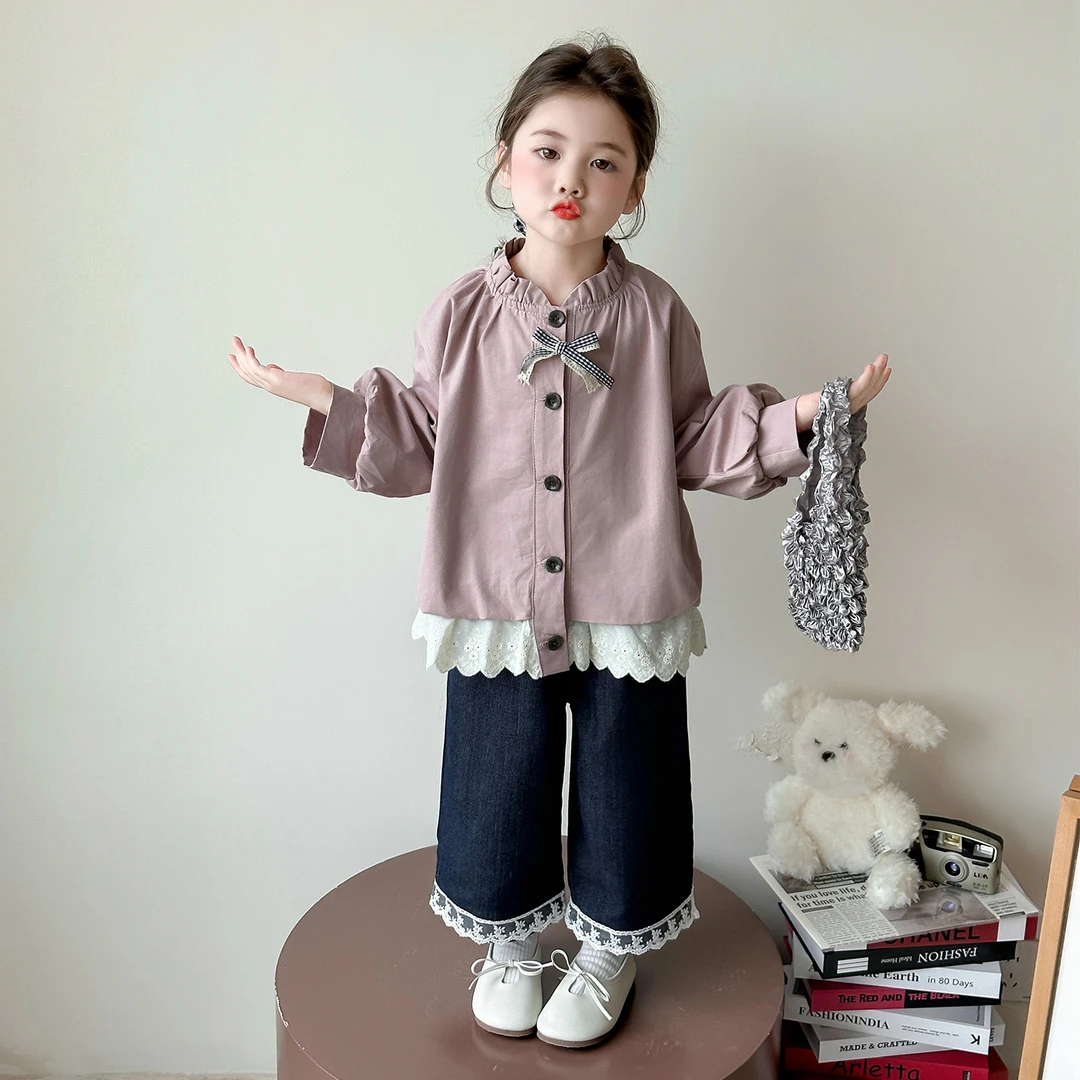 女童2025秋季女款儿童洋气时尚中小童韩版蝴蝶结甜美花边外套