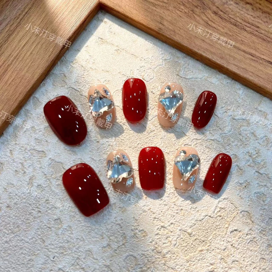 【恋爱脑】珊瑚纪显白气质温柔贴钻腮红猫眼纯手工穿戴甲