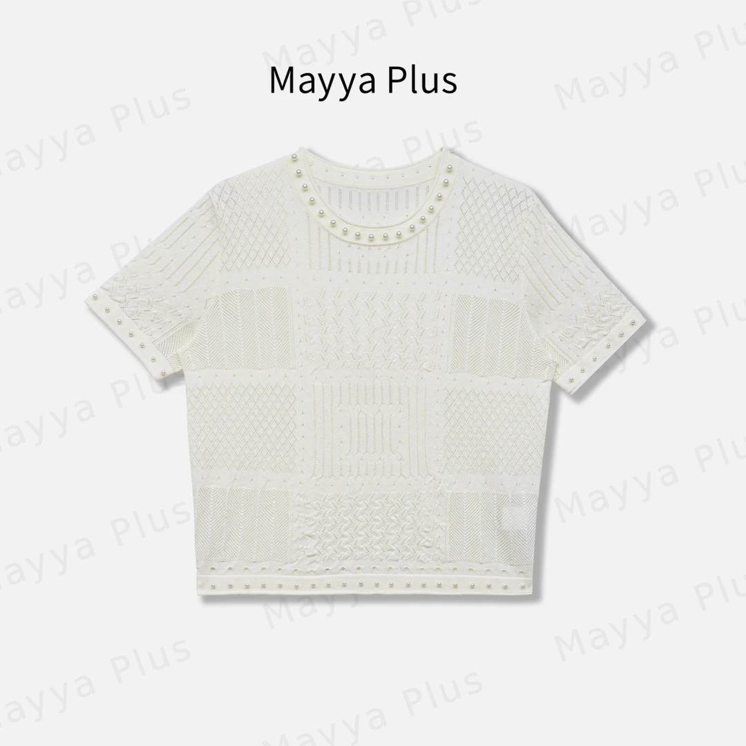 【温雅】Mayya Plus麦芽定制小香风针织衫短袖时尚气质上衣32526202