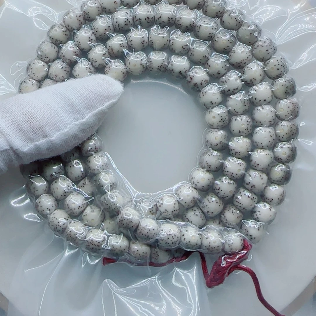 手串星月菩提糯冰月留白通体8.5×7.5-108同枝果a5