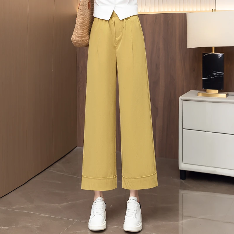 莱赛尔天丝棉九分阔腿裤女士夏季2025薄款高腰宽松垂感直筒休闲裤
