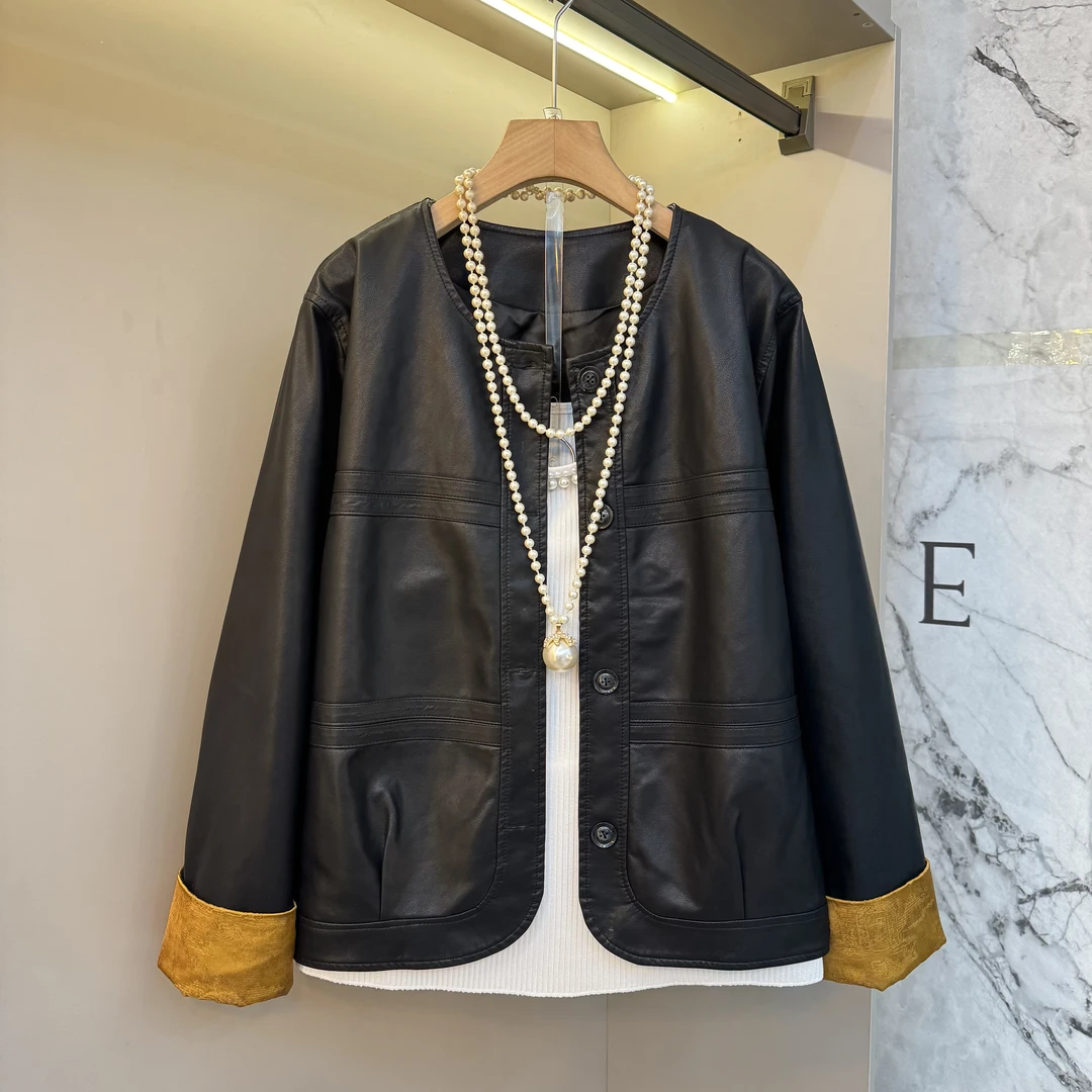 欧韩休闲短款圆领大码女装2025春秋中式蕾丝拼接设计感外套衣2390