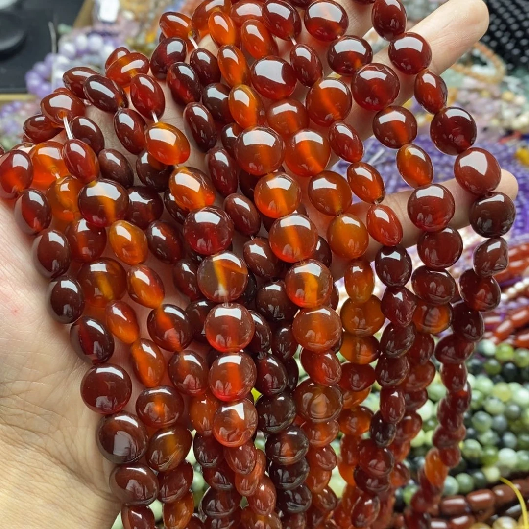 未镶嵌玛瑙/玉髓珠宝半成品一条天然8×12红玛瑙圆饼透体