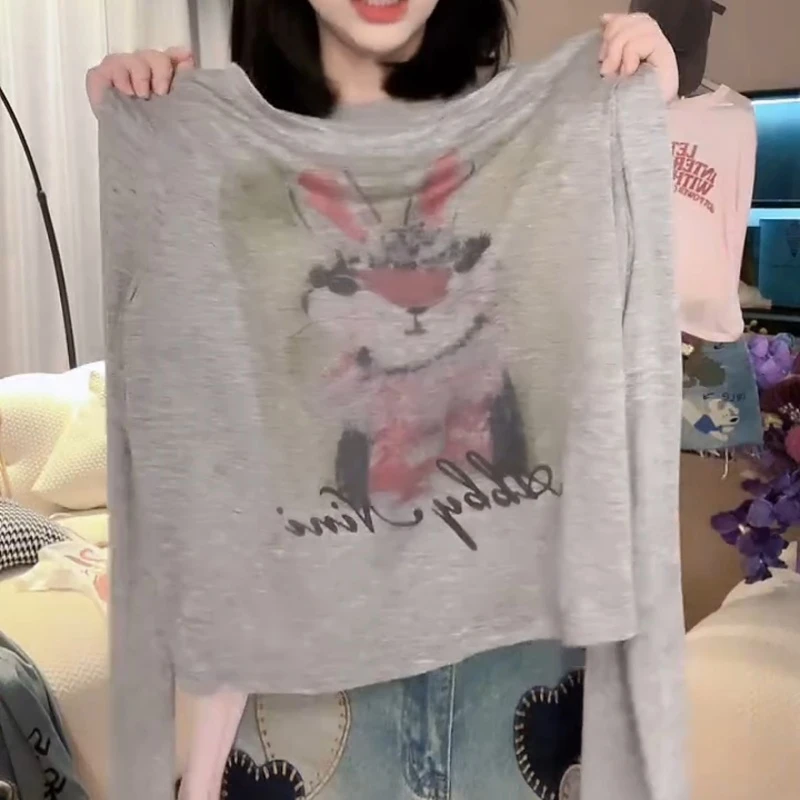 【兔子防晒】2025春夏时髦新款卡通复古兔子上衣百搭LK2502163