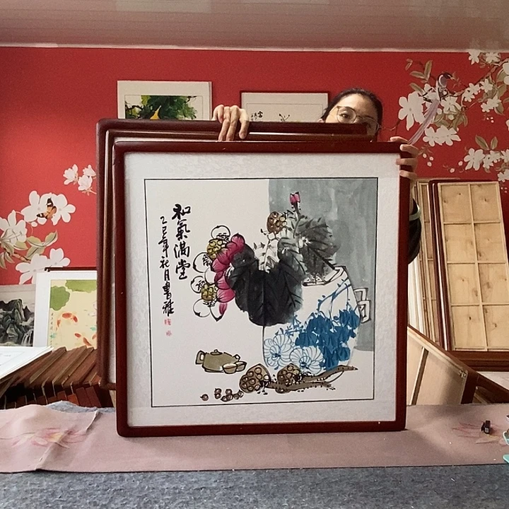 男***货国画手写手绘带框包邮国画作品62✖️62