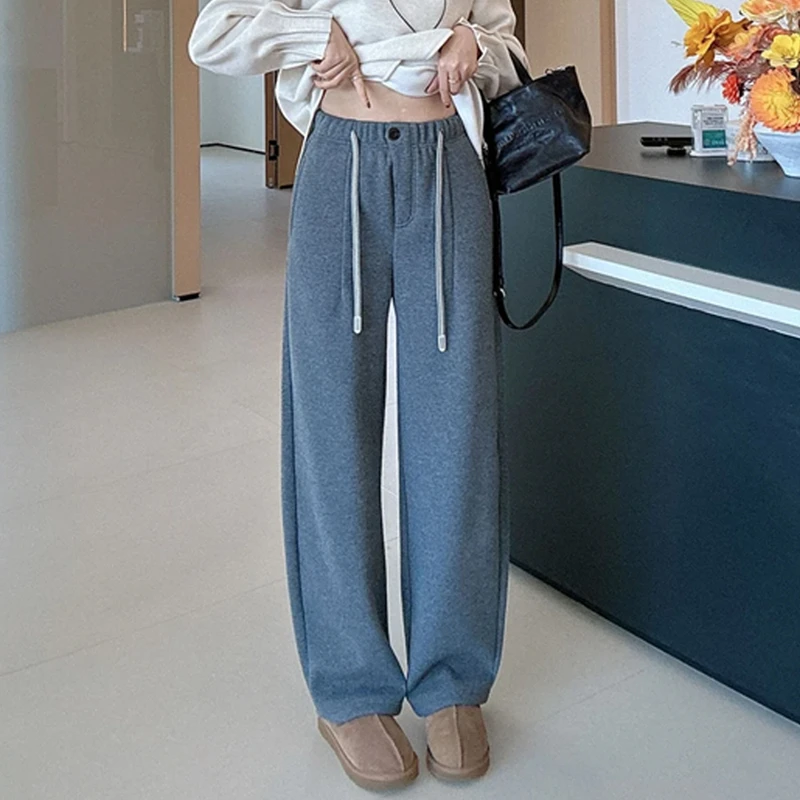 2025秋冬新款加绒加厚卫裤女设计感保暖高腰显瘦百搭直筒休闲裤子