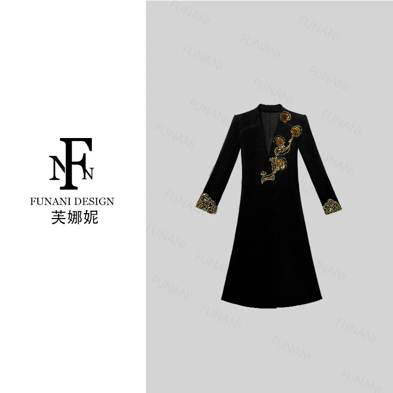 【芙娜妮】新款重工大衣秋冬2025轻奢名媛中长款高货女装F2530905A