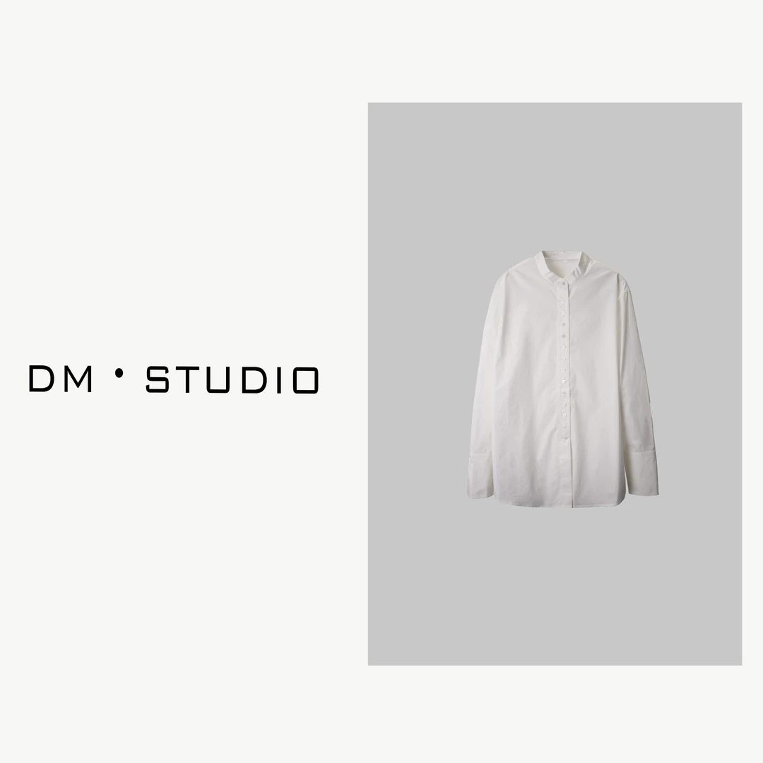 -DM•STUDIO/极简风小众设计感排扣白色长袖衬衫上衣（1707）
