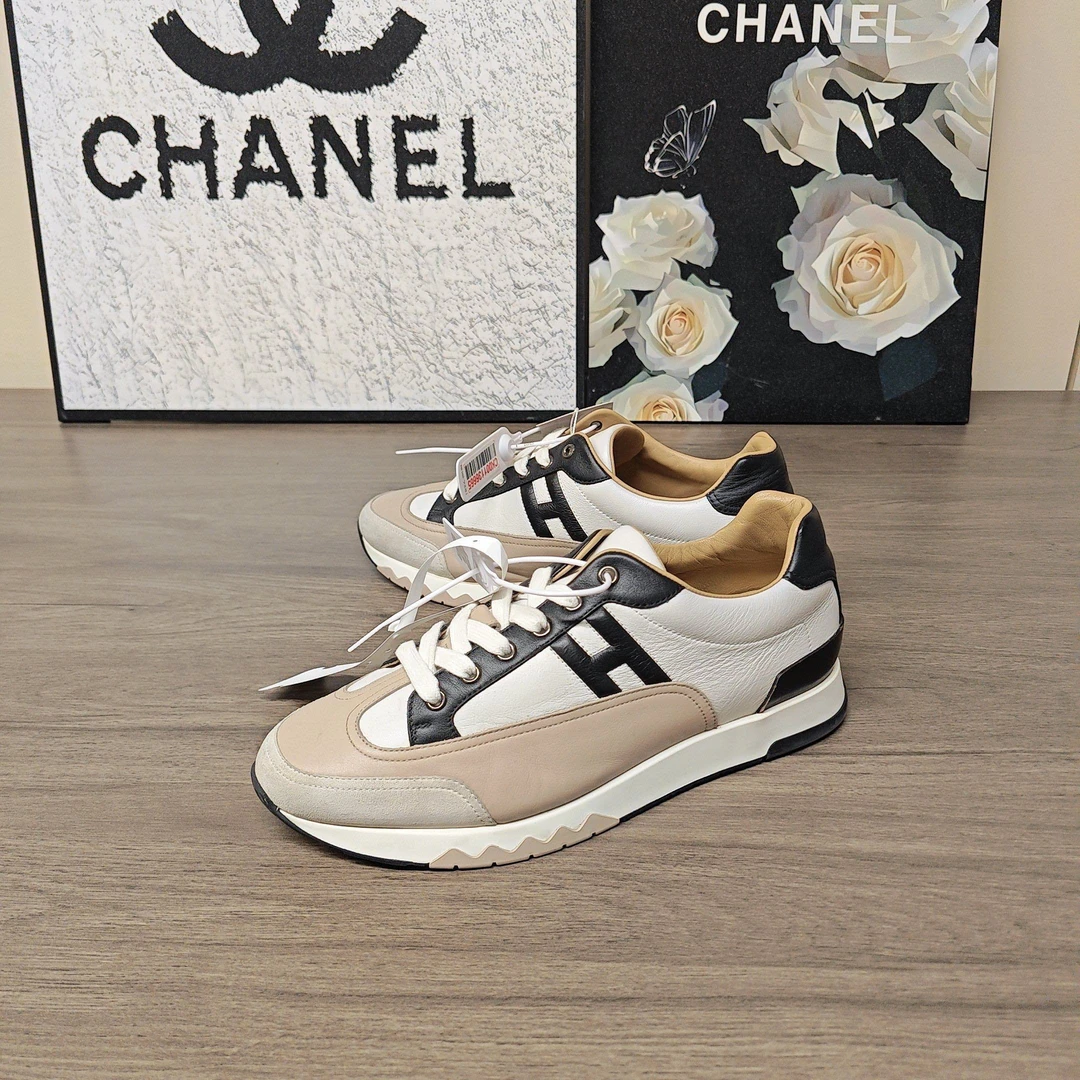 95新 Hermes/爱马仕 Trail 双H黑白色运动鞋42码98新公价8500