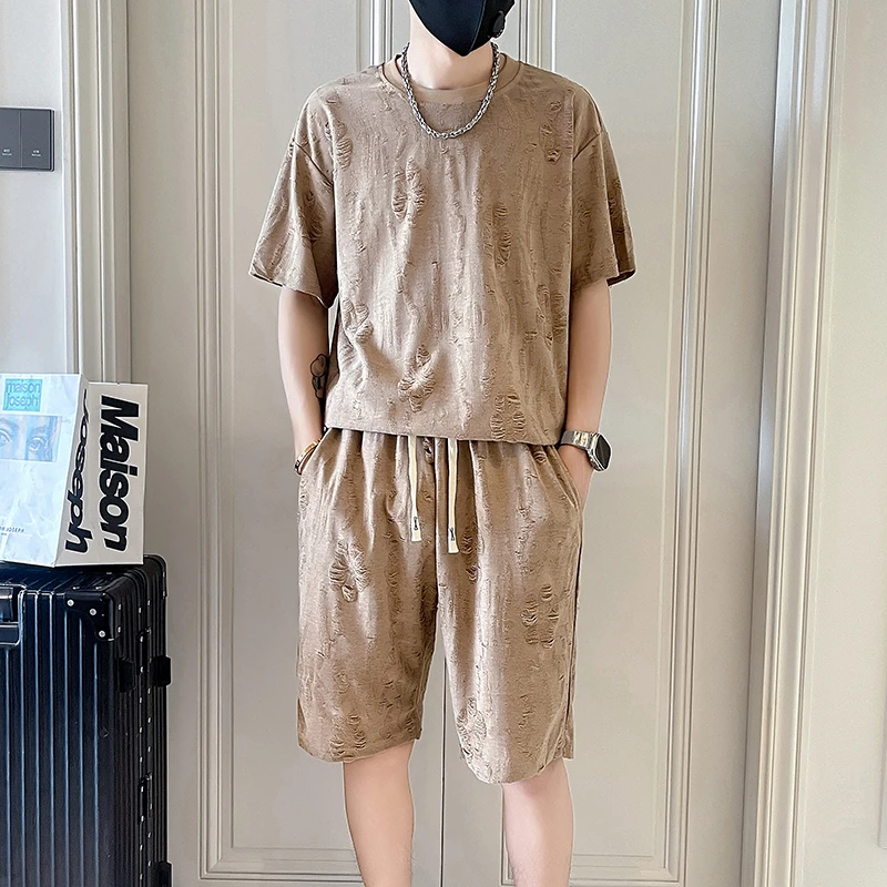 男士夏季休闲套装2025新款短袖短裤子时尚百搭痞帅男生一整套衣服