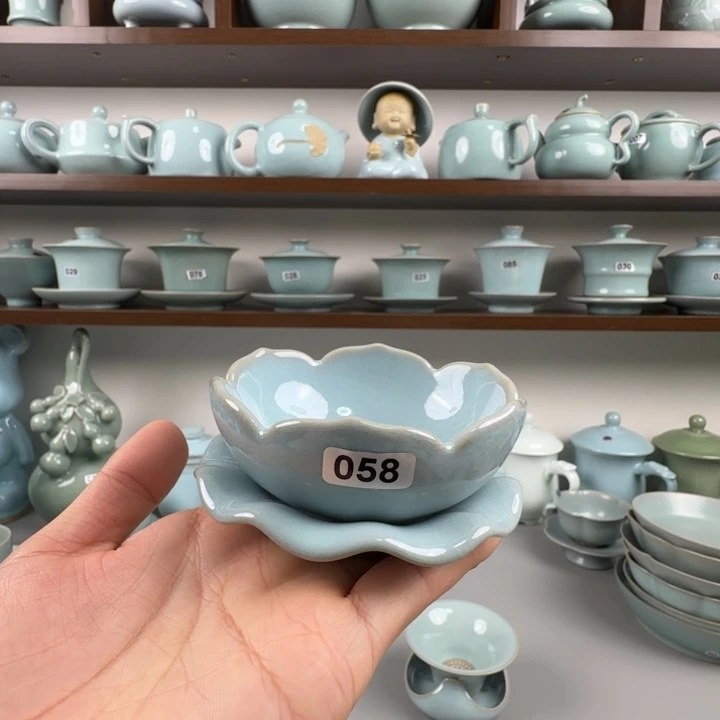 瓷片汝瓷莲花茶漏天青釉圈足烧
