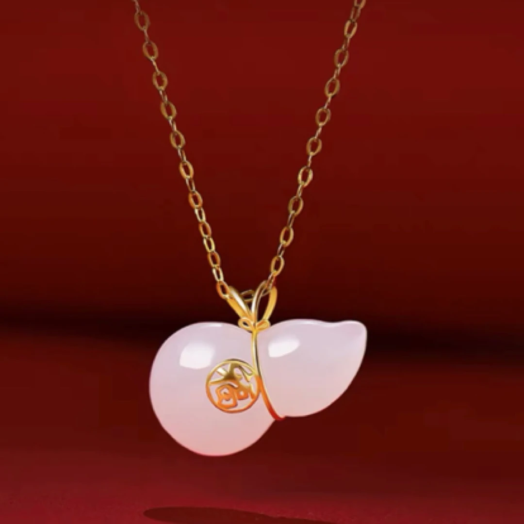 白玉葫芦拦腰吊坠18k金镶嵌天然和田玉锁骨链挂坠国风轻奢送礼